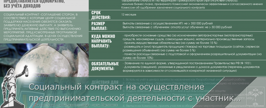 Социальный контракт на осуществление предпринимательской деятельности с участниками СВО и их супругами | Администрация муниципального округа город Партизанск Приморского края Официальный сайт
